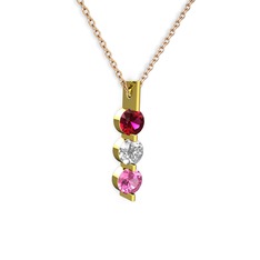 Rodolit garnet, swarovski ve pembe kuvars 925 ayar altın kaplama gümüş kolye (40 cm rose altın rolo zincir)