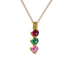 Trinity Taşlı Kolye - Rodolit garnet, yeşil kuvars ve pembe kuvars 8 ayar altın kolye (40 cm rose altın rolo zincir) #1w2qmm1