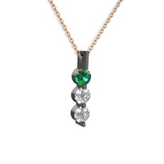 Yeşil kuvars ve swarovski 925 ayar siyah rodyum kaplama gümüş kolye (40 cm rose altın rolo zincir)