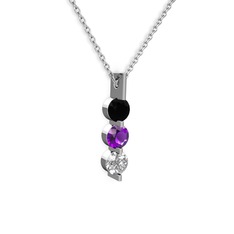 Trinity Taşlı Kolye - Siyah zirkon, ametist ve swarovski 8 ayar beyaz altın kolye (40 cm gümüş rolo zincir) #1w5gw9q