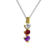 Swarovski, kök yakut ve ametist 14 ayar altın kolye (40 cm beyaz altın rolo zincir)