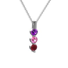 Trinity Taşlı Kolye - Ametist, pembe kuvars ve kök yakut 8 ayar beyaz altın kolye (40 cm beyaz altın rolo zincir) #1wa6lc3