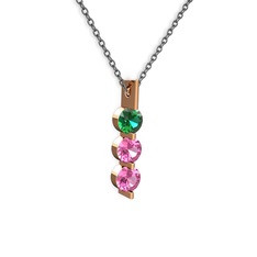Trinity Taşlı Kolye - Yeşil kuvars ve pembe kuvars 925 ayar rose altın kaplama gümüş kolye (40 cm gümüş rolo zincir) #1wajv72