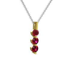 Trinity Taşlı Kolye - Kök yakut ve rodolit garnet 925 ayar altın kaplama gümüş kolye (40 cm beyaz altın rolo zincir) #1wc64oc