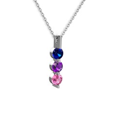 Lab safir, ametist ve pembe kuvars 14 ayar beyaz altın kolye (40 cm gümüş rolo zincir)