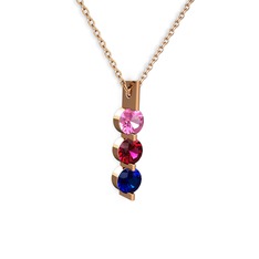 Trinity Taşlı Kolye - Pembe kuvars, rodolit garnet ve lab safir 8 ayar rose altın kolye (40 cm rose altın rolo zincir) #1wem7ed