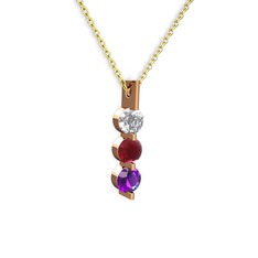 Trinity Taşlı Kolye - Swarovski, kök yakut ve ametist 8 ayar rose altın kolye (40 cm altın rolo zincir) #1wf9p8v