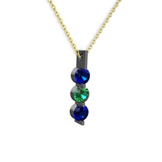 Trinity Taşlı Kolye - Lab safir ve yeşil kuvars 925 ayar siyah rodyum kaplama gümüş kolye (40 cm altın rolo zincir) #1wq8tle