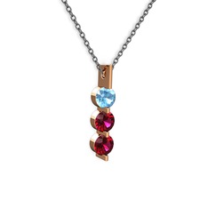 Akuamarin ve rodolit garnet 8 ayar rose altın kolye (40 cm gümüş rolo zincir)