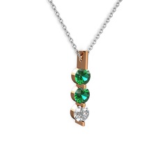 Trinity Taşlı Kolye - Yeşil kuvars ve swarovski 14 ayar rose altın kolye (40 cm gümüş rolo zincir) #1x2dnse