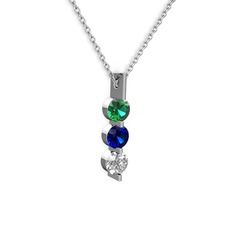 Trinity Taşlı Kolye - Yeşil kuvars, lab safir ve swarovski 14 ayar beyaz altın kolye (40 cm beyaz altın rolo zincir) #1x3pk21