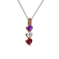 Trinity Taşlı Kolye - Ametist, swarovski ve rodolit garnet 14 ayar rose altın kolye (40 cm beyaz altın rolo zincir) #1x619by