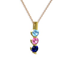 Akuamarin, pembe kuvars ve lab safir 14 ayar altın kolye (40 cm rose altın rolo zincir)