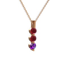Kök yakut ve ametist 14 ayar rose altın kolye (40 cm rose altın rolo zincir)