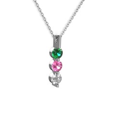 Yeşil kuvars, pembe kuvars ve swarovski 14 ayar beyaz altın kolye (40 cm gümüş rolo zincir)