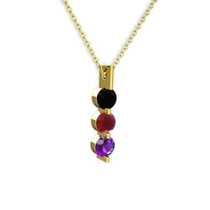 Trinity Taşlı Kolye - Siyah zirkon, kök yakut ve ametist 925 ayar altın kaplama gümüş kolye (40 cm altın rolo zincir) #1xl3b7p