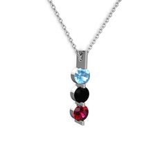 Trinity Taşlı Kolye - Akuamarin, siyah zirkon ve rodolit garnet 925 ayar gümüş kolye (40 cm beyaz altın rolo zincir) #1xndblm