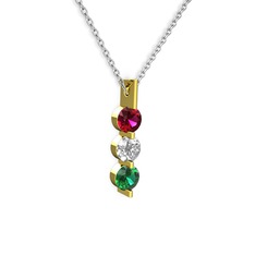 Trinity Taşlı Kolye - Rodolit garnet, swarovski ve yeşil kuvars 14 ayar altın kolye (40 cm beyaz altın rolo zincir) #1xnkdqm