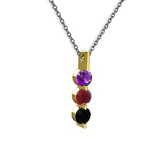 Ametist, kök yakut ve siyah zirkon 8 ayar altın kolye (40 cm gümüş rolo zincir)