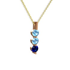 Akuamarin ve lab safir 925 ayar rose altın kaplama gümüş kolye (40 cm gümüş rolo zincir)