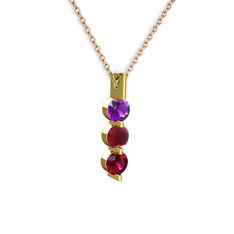 Trinity Taşlı Kolye - Ametist, kök yakut ve rodolit garnet 14 ayar altın kolye (40 cm rose altın rolo zincir) #1xshy0y