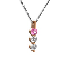 Trinity Taşlı Kolye - Pembe kuvars ve swarovski 8 ayar rose altın kolye (40 cm gümüş rolo zincir) #1xwxlvp