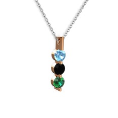 Akuamarin, siyah zirkon ve yeşil kuvars 8 ayar rose altın kolye (40 cm beyaz altın rolo zincir)