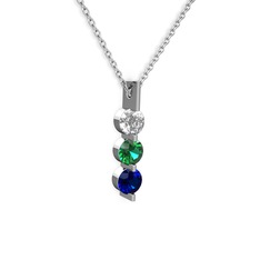 Trinity Taşlı Kolye - Swarovski, yeşil kuvars ve lab safir 925 ayar gümüş kolye (40 cm gümüş rolo zincir) #1ydvw6w