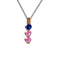 Lab safir ve pembe kuvars 925 ayar rose altın kaplama gümüş kolye (40 cm gümüş rolo zincir)
