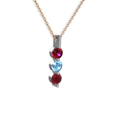 Trinity Taşlı Kolye - Rodolit garnet, akuamarin ve kök yakut 925 ayar gümüş kolye (40 cm rose altın rolo zincir) #1yeq04s