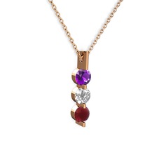 Trinity Taşlı Kolye - Ametist, swarovski ve kök yakut 8 ayar rose altın kolye (40 cm rose altın rolo zincir) #1yg15iv
