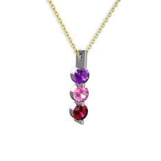 Ametist, pembe kuvars ve rodolit garnet 14 ayar beyaz altın kolye (40 cm gümüş rolo zincir)