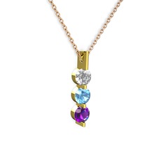 Trinity Taşlı Kolye - Swarovski, akuamarin ve ametist 14 ayar altın kolye (40 cm rose altın rolo zincir) #1yhj7n