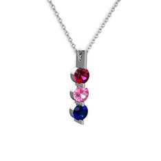 Rodolit garnet, pembe kuvars ve lab safir 8 ayar beyaz altın kolye (40 cm beyaz altın rolo zincir)