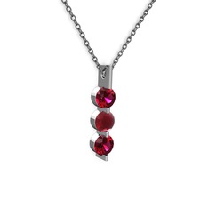 Rodolit garnet ve kök yakut 8 ayar beyaz altın kolye (40 cm gümüş rolo zincir)