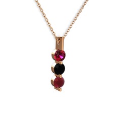 Trinity Taşlı Kolye - Rodolit garnet, siyah zirkon ve kök yakut 8 ayar rose altın kolye (40 cm rose altın rolo zincir) #1yqcvak