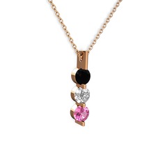 Trinity Taşlı Kolye - Siyah zirkon, swarovski ve pembe kuvars 8 ayar rose altın kolye (40 cm rose altın rolo zincir) #1yra0zz