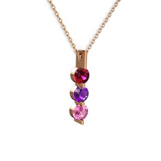 Trinity Taşlı Kolye - Rodolit garnet, ametist ve pembe kuvars 8 ayar rose altın kolye (40 cm gümüş rolo zincir) #1ywrkxj