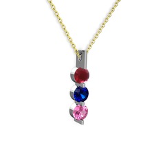 Trinity Taşlı Kolye - Kök yakut, lab safir ve pembe kuvars 8 ayar beyaz altın kolye (40 cm altın rolo zincir) #1yysjz3