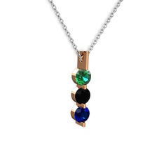 Trinity Taşlı Kolye - Yeşil kuvars, siyah zirkon ve lab safir 925 ayar rose altın kaplama gümüş kolye (40 cm beyaz altın rolo zincir) #1z0gf3i