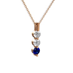 Swarovski ve lab safir 8 ayar rose altın kolye (40 cm rose altın rolo zincir)