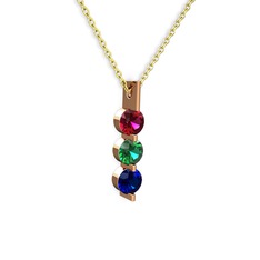 Trinity Taşlı Kolye - Rodolit garnet, yeşil kuvars ve lab safir 8 ayar rose altın kolye (40 cm altın rolo zincir) #21ymla