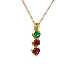 Trinity Taşlı Kolye - Yeşil kuvars, kök yakut ve rodolit garnet 14 ayar altın kolye (40 cm rose altın rolo zincir) #26qag5