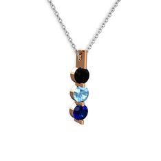 Trinity Taşlı Kolye - Siyah zirkon, akuamarin ve lab safir 8 ayar rose altın kolye (40 cm beyaz altın rolo zincir) #2763c9