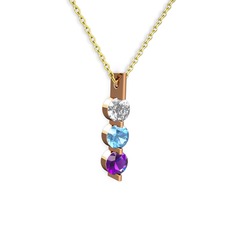 Trinity Taşlı Kolye - Swarovski, akuamarin ve ametist 14 ayar rose altın kolye (40 cm gümüş rolo zincir) #2ao8e4