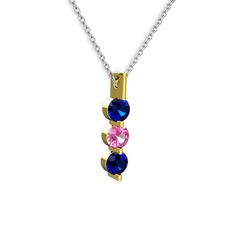 Lab safir ve pembe kuvars 925 ayar altın kaplama gümüş kolye (40 cm beyaz altın rolo zincir)