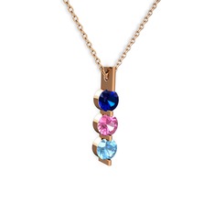 Trinity Taşlı Kolye - Lab safir, pembe kuvars ve akuamarin 14 ayar rose altın kolye (40 cm rose altın rolo zincir) #2iifx