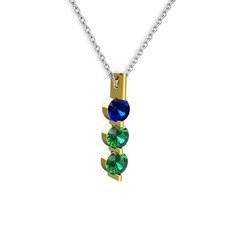 Trinity Taşlı Kolye - Lab safir ve yeşil kuvars 14 ayar altın kolye (40 cm gümüş rolo zincir) #2k8tkr