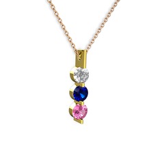 Swarovski, lab safir ve pembe kuvars 8 ayar altın kolye (40 cm rose altın rolo zincir)