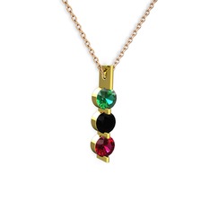 Trinity Taşlı Kolye - Yeşil kuvars, siyah zirkon ve rodolit garnet 8 ayar altın kolye (40 cm rose altın rolo zincir) #2ozc1r